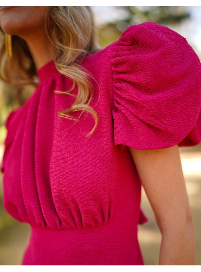 Midi party dress with short sleeves and back ties