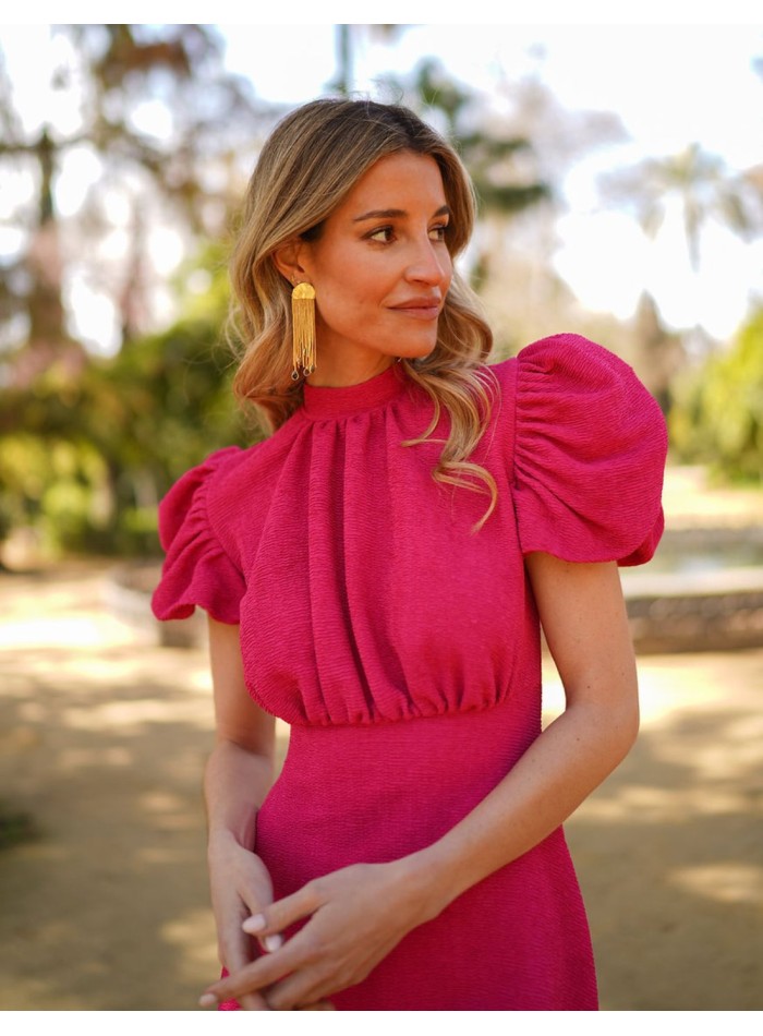 Vestido midi de fiesta con manga corta y lazos...