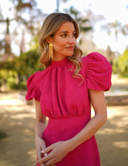 Midi party dress with short sleeves and back ties