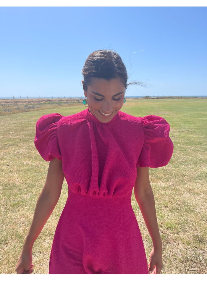 Vestido midi de fiesta con manga corta y lazos...