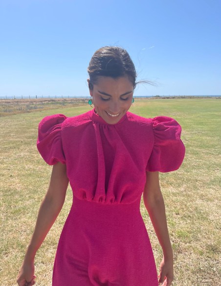 Vestido midi de fiesta con manga corta y lazos en la espalda