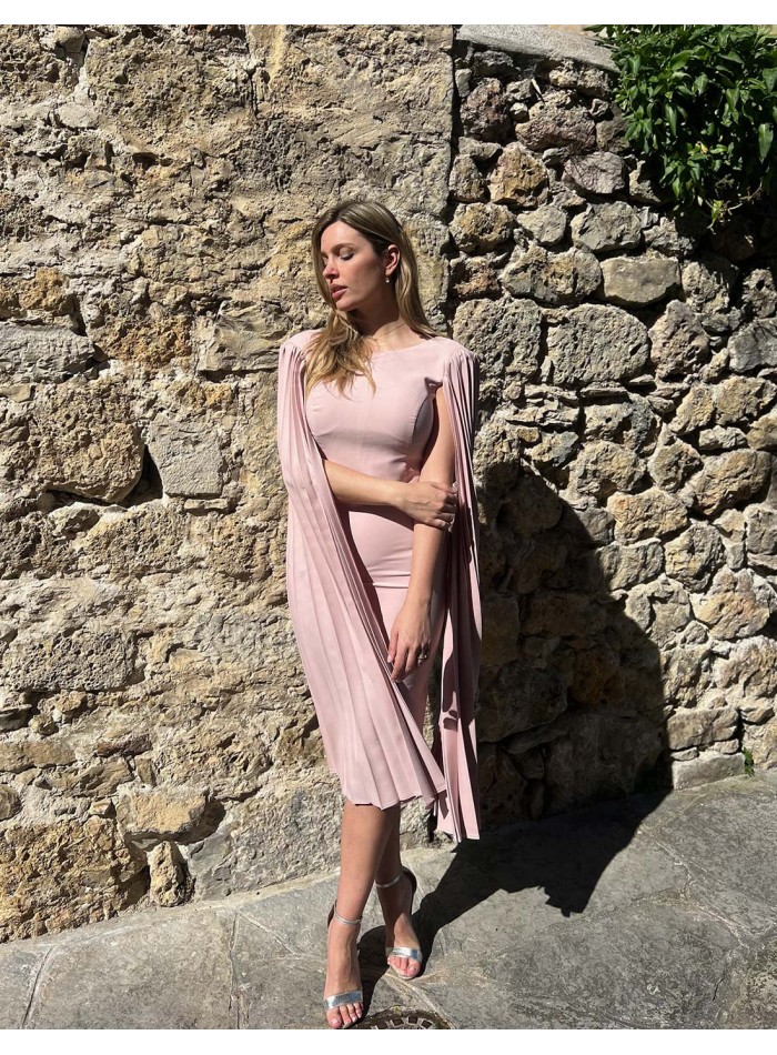 Light Pink Cap Sleeve Pleated Sleeve Cocktail...