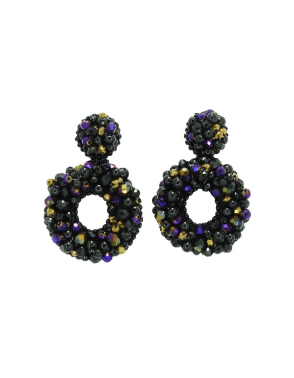 Boucle d'oreilles rondes avec cristaux et perles