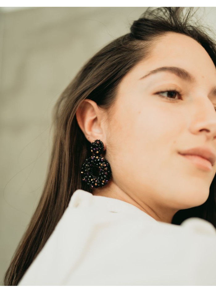 Pendientes de fiesta redondos con cristales y...