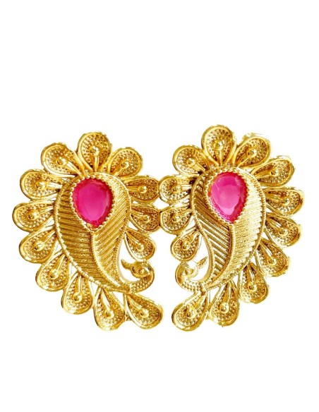 Feather shaped party earrings with zirconia