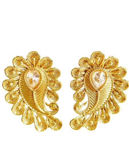 Feather shaped party earrings with zirconia