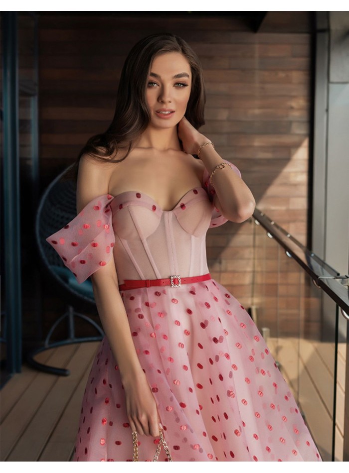 Tulle midi party dress with polka dots detail...
