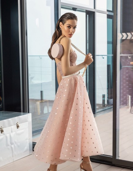 Midi party dress with plumeti and sweetheart neckline