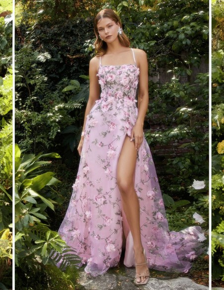 Vestido de fiesta largo de organza con estampado floral
