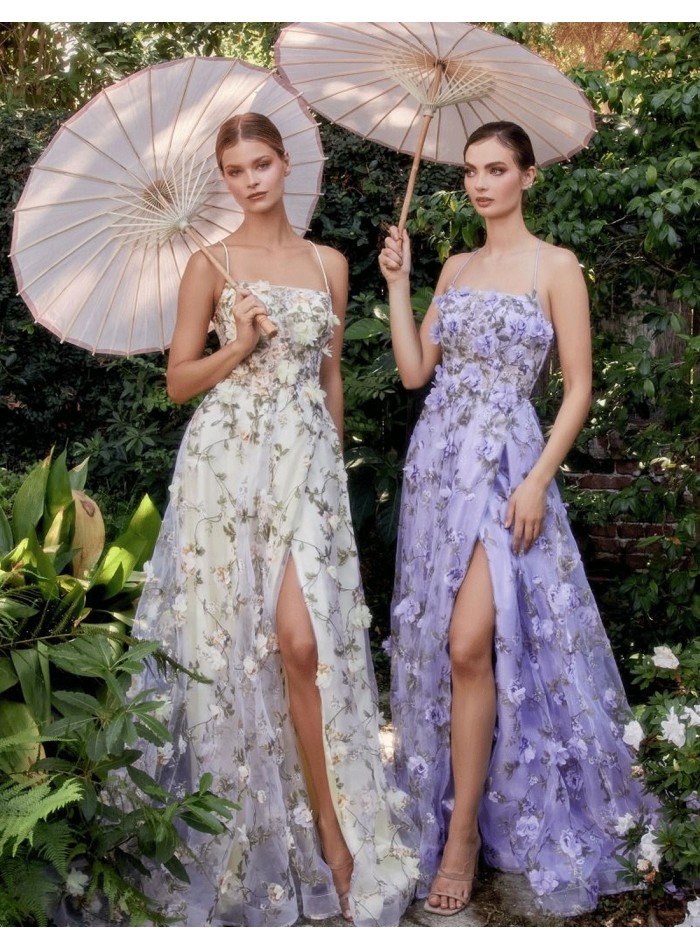 Floral print organza gown