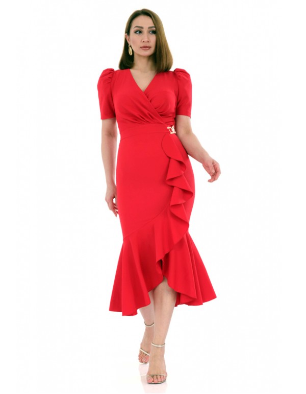Cocktail dress with short sleeves and side flounce