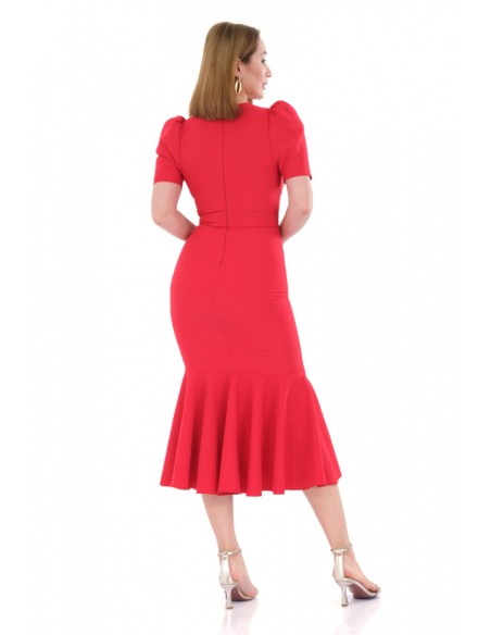 Cocktail dress with short sleeves and side flounce