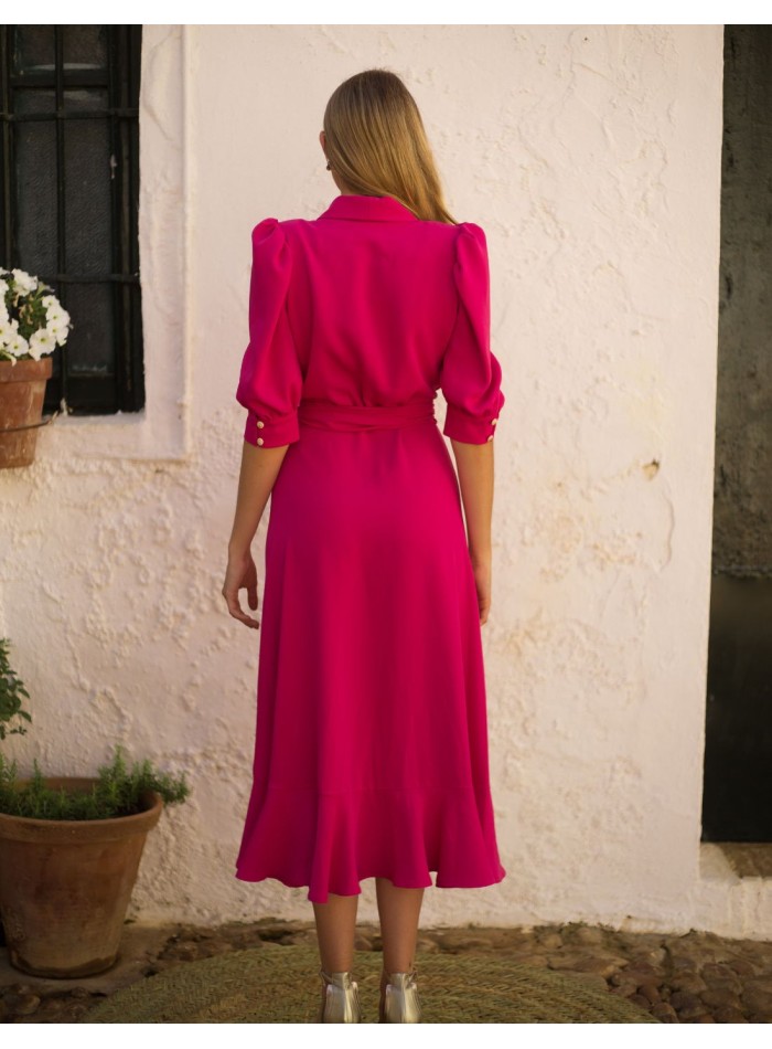 Midi party dress with crossover lapel neckline