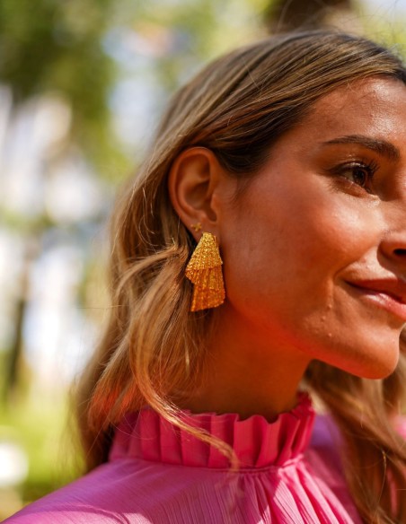 Pleated midi party dress with short puffed sleeves