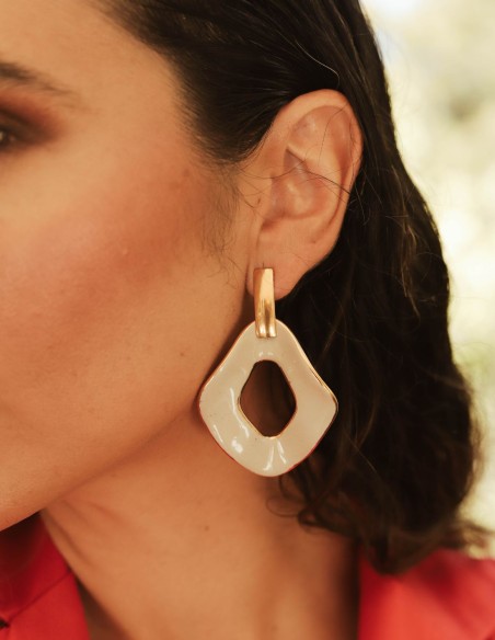 Pendientes XL de cerámica esmaltada con lustre de oro