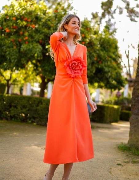 Midi party dress with french sleeves and full skirt