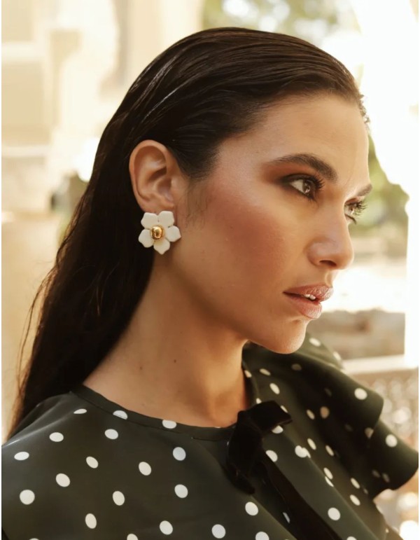 Acrylic party earrings with ceramic flower