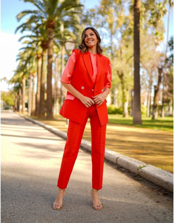 Chaleco de seda naranja con botones y bolsillos forrados 2