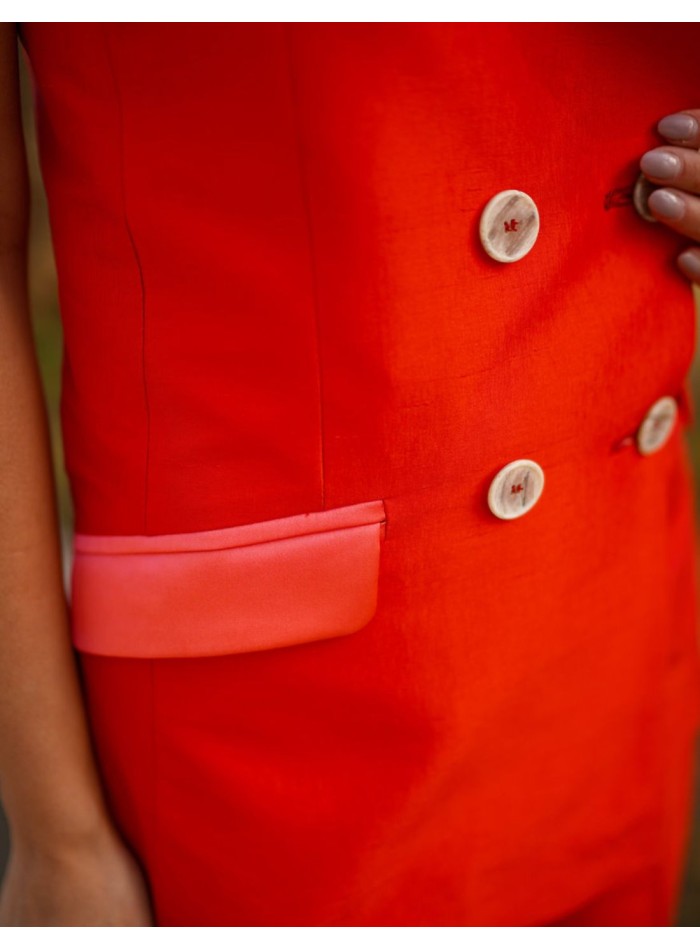 Gilet en soie orange avec Boutonnières et...