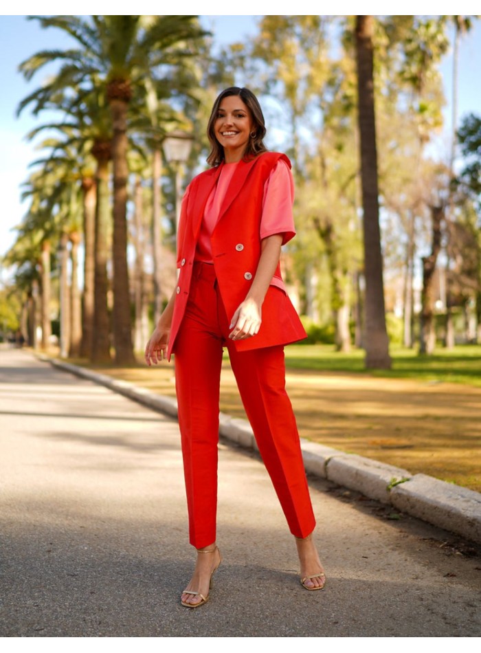 Pantalon de fête droit à taille haute avec pinces