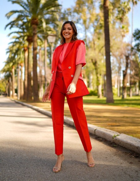 Pantalon de fête droit à taille haute avec pinces