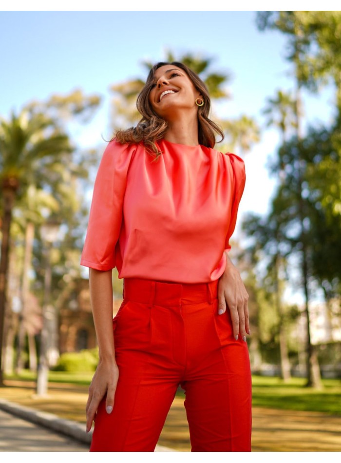 Pantalón largo de fiesta recto de tiro alto con...