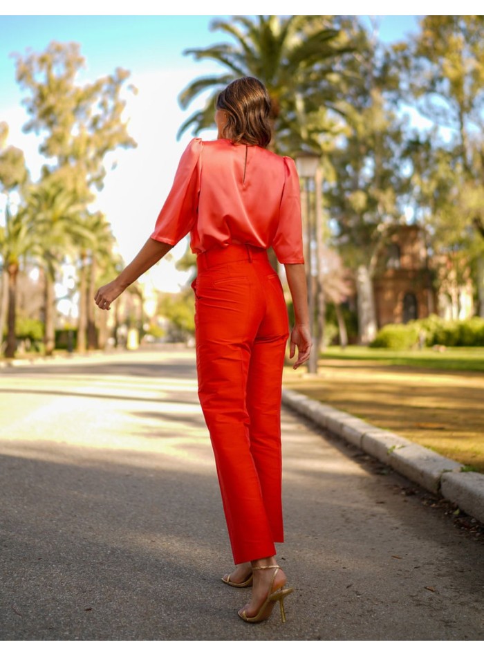 Pantalon de fête droit à taille haute avec pinces