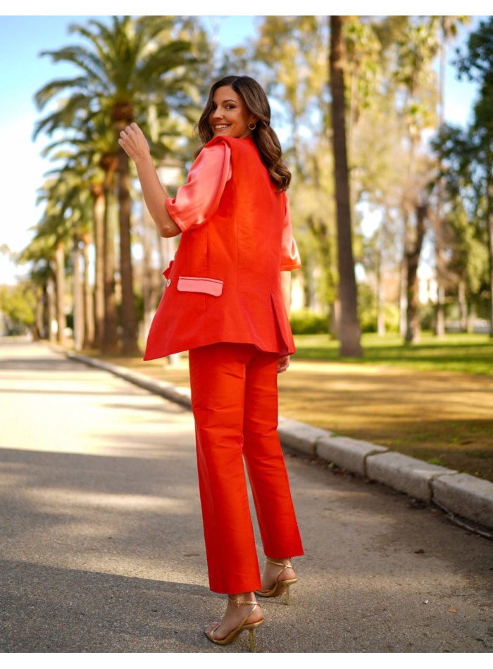 Pantalon de fête droit à taille haute avec pinces