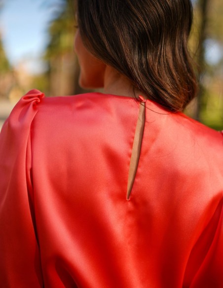 Satin party blouse with puffed french sleeves