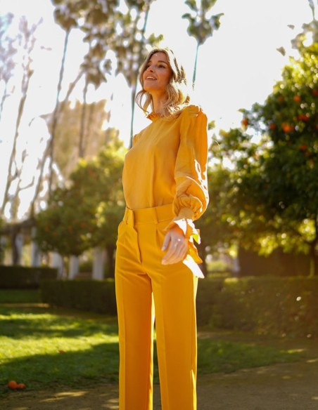 High neck and long sleeve party blouse with ruffles