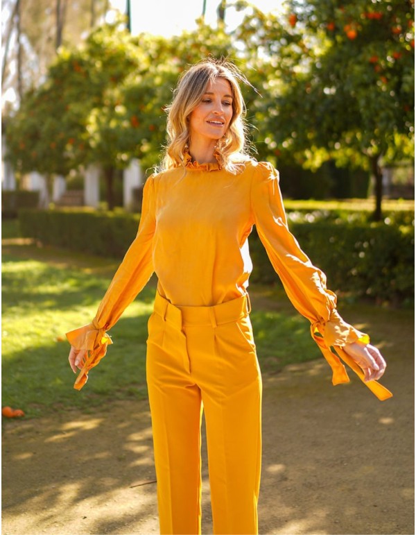 High neck and long sleeve party blouse with ruffles 2