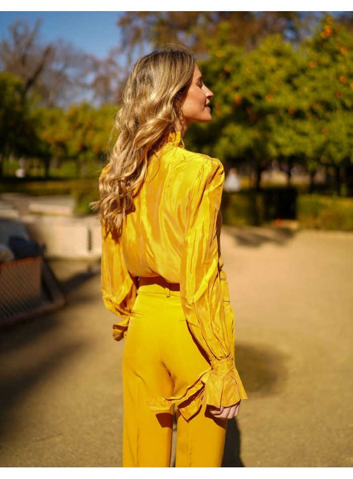 High neck and long sleeve party blouse with...