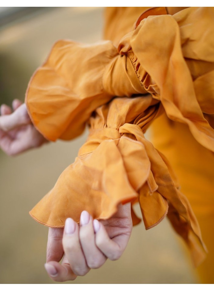 Blusa de fiesta de cuello alto y manga larga...