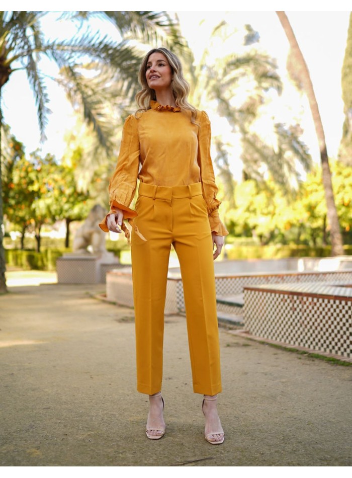 Pantalón largo de fiesta de pinzas con corte recto