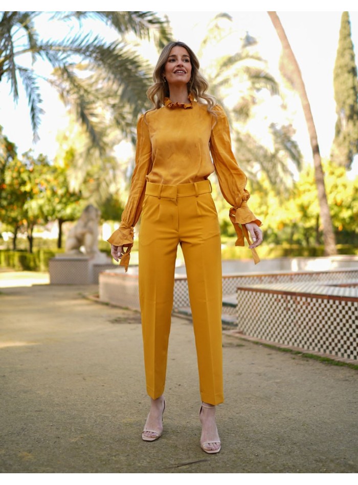 Pantalón largo de fiesta de pinzas con corte recto