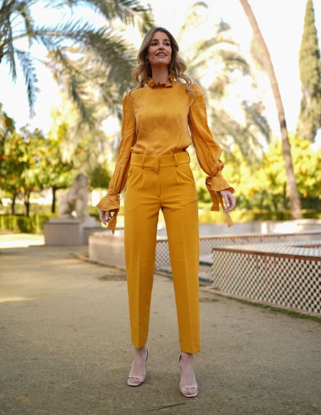 Pantalón largo de fiesta de pinzas con corte recto