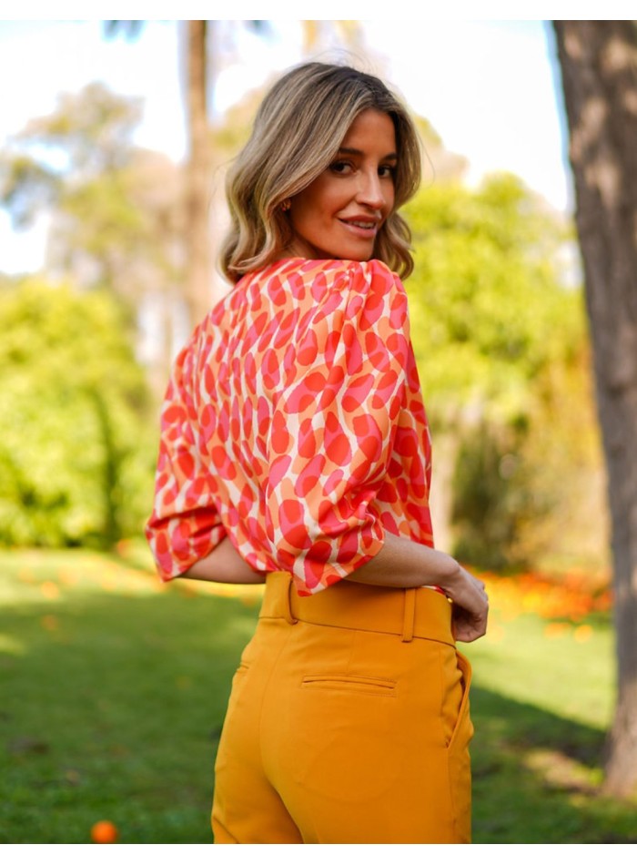Blusa de fiesta con tejido estampado y manga...