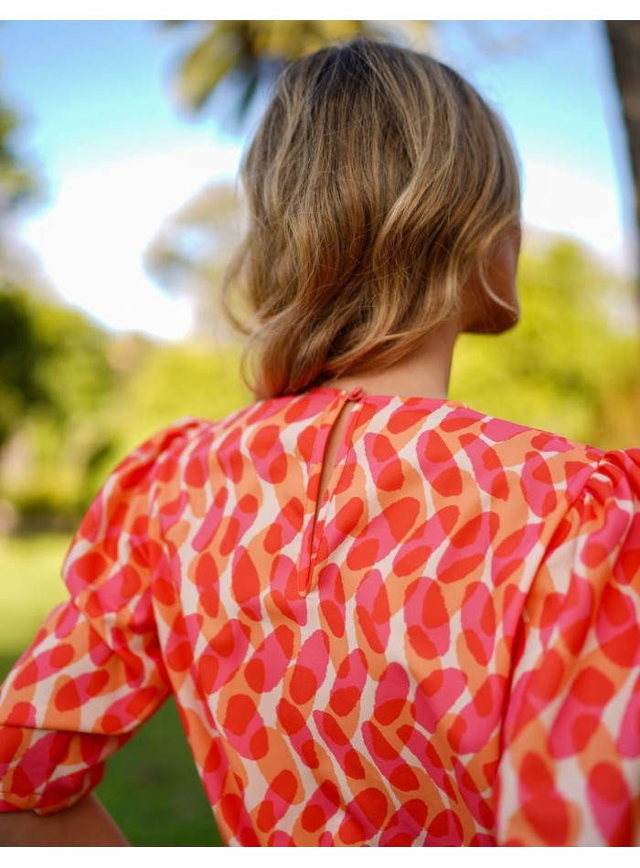 Blusa de fiesta con tejido estampado y manga...