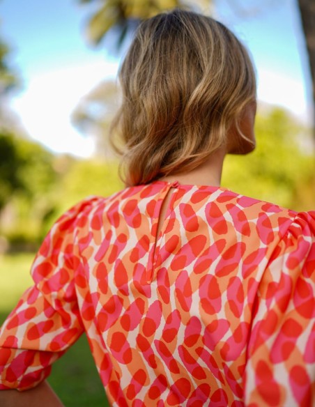 Party blouse with printed fabric and french sleeves