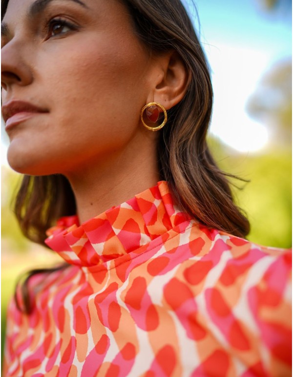 Long sleeve printed party blouse with lacing