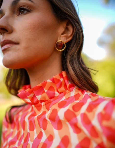 Blouse de fête imprimée à manches longues avec laçage