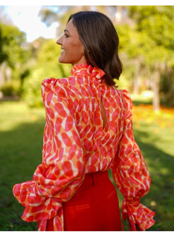 Blouse de fête imprimée à manches longues avec...