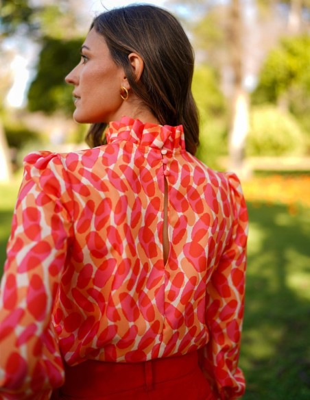 Blouse de fête imprimée à manches longues avec laçage