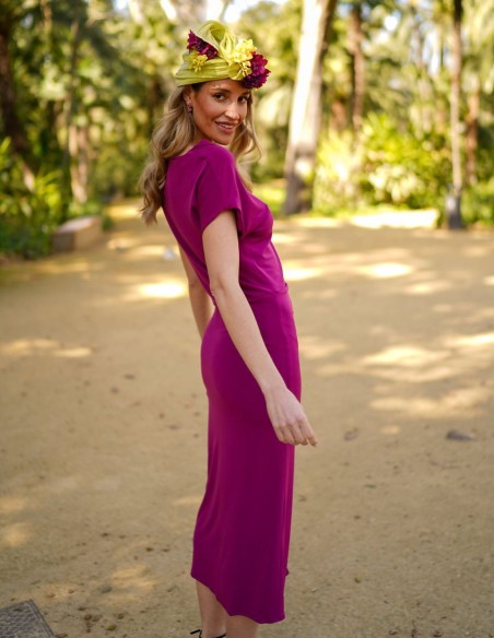 Aubergine midi party dress with side slit