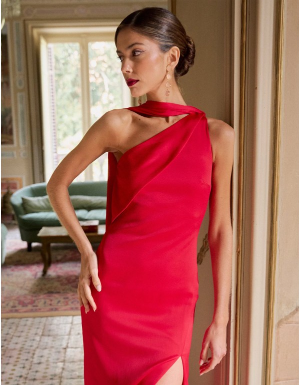 Long party dress with cape detail and cross back straps