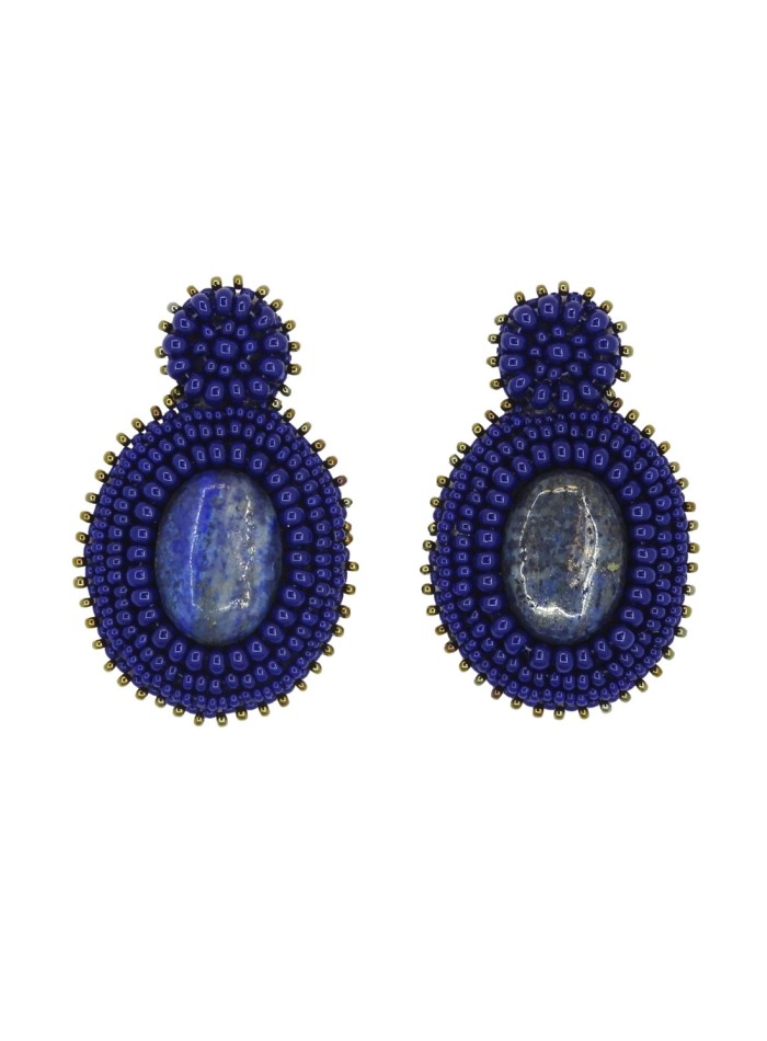 Pendientes de fiesta con piedra natural y pedrería azul oscuro