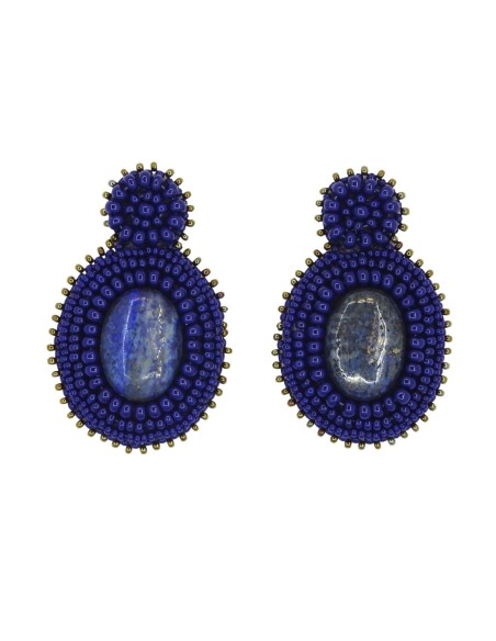 Pendientes de fiesta con piedra natural y pedrería marino