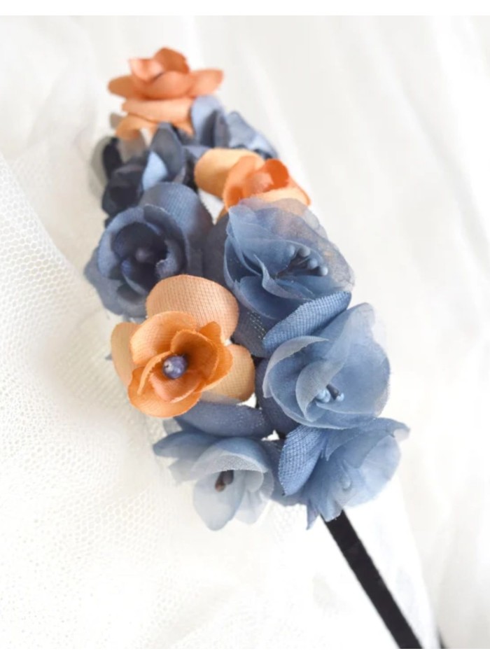 Serre-tête fin avec fleurs bleues et orange