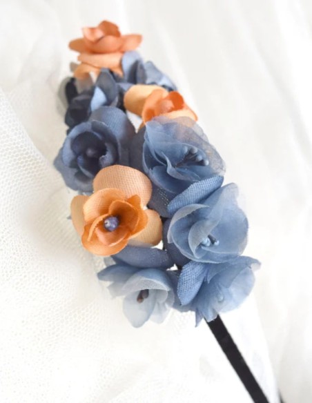 Serre-tête fin avec fleurs bleues et orange