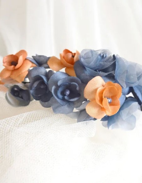 Serre-tête fin avec fleurs bleues et orange